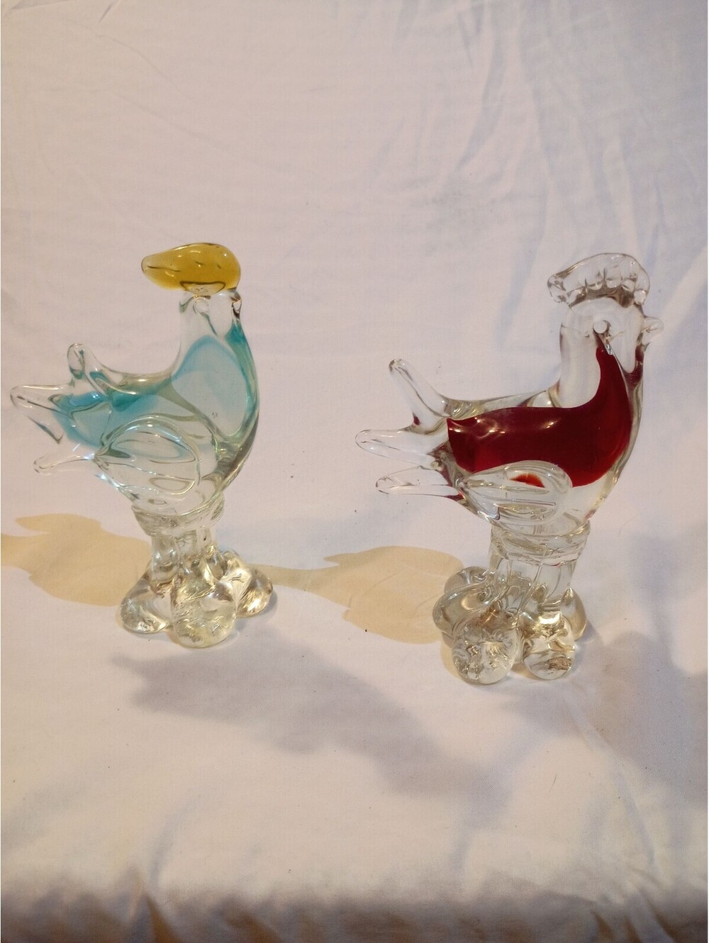 Pair of Vintage Colored Glass Bird Figurines